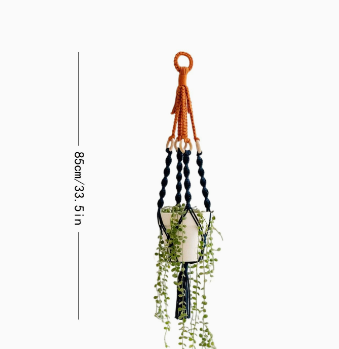 2 Pcs Handwoven Plant Hangers - Cotton Rope, Wood Rings